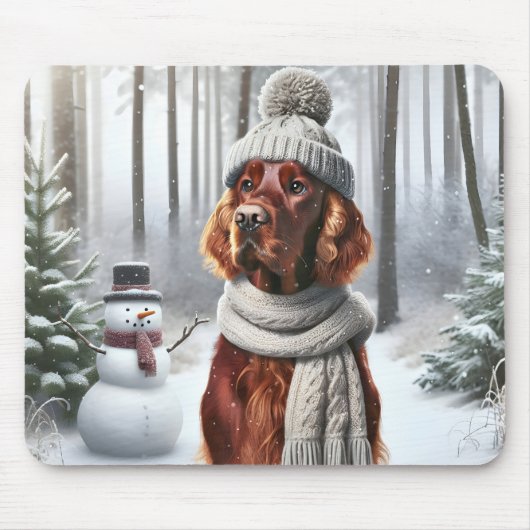 Irish Setter met Snowman Muismat (Voorkant)