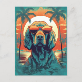 Irish Setter met zonnebril op het strand Briefkaart
