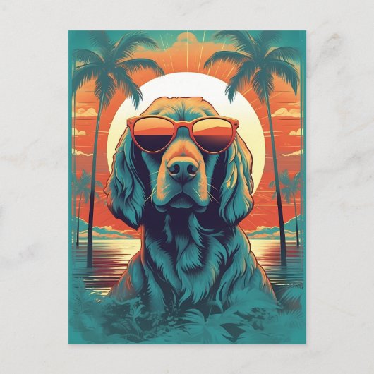 Irish Setter met zonnebril op het strand Briefkaart (Voorkant)