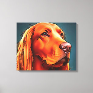 Irish Setter Pet Portrait Black Outline Art Canvas Afdruk