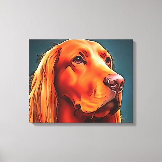 Irish Setter Pet Portrait Black Outline Art Canvas Afdruk (Voorkant)