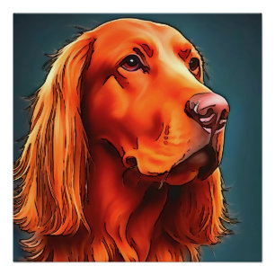 Irish Setter Pet Portrait Black Outline Art Perfect Poster