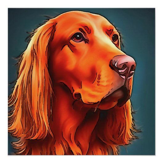 Irish Setter Pet Portrait Black Outline Art Perfect Poster (Voorkant)