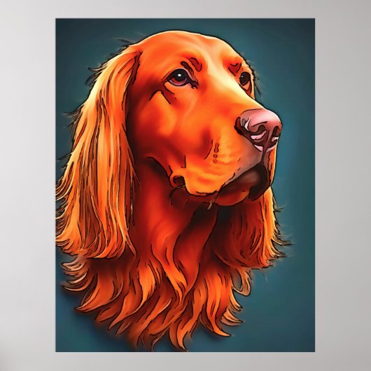 Irish Setter Pet Portrait Black Outline Art Poster (Voorkant)