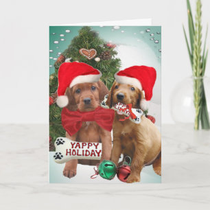 Irish Setter Puppies Yappy Vakantie Groeten Kaarte Feestdagen Kaart