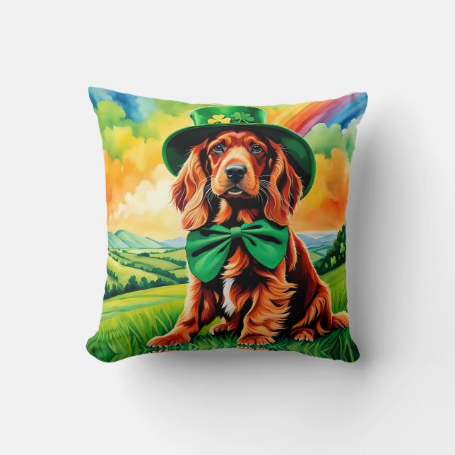 Irish Setter Puppy - St Patricks dag Kussen (Voorkant)