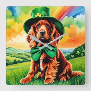 Irish Setter Puppy - St Patricks dag Vierkante Klok