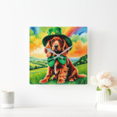 Irish Setter Puppy - St Patricks dag Vierkante Klok (Huis)