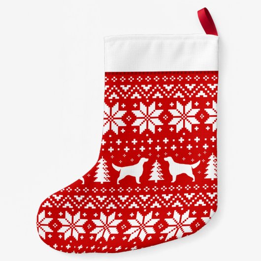 Irish Setter Silhouettes Pattern Red en White Kleine Kerstsok (Achterkant)