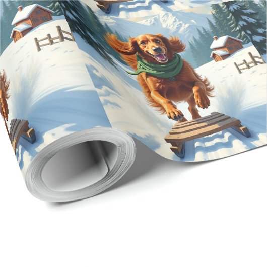 Irish Setter Sledding Adventure Christmas Painting Cadeaupapier (Rol Hoek)