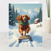 Irish Setter Sledding Adventure Christmas Painting Kaart (Voorkant)