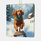 Irish Setter Sledding Adventure Christmas Painting Keramisch Ornament (Links)