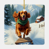 Irish Setter Sledding Adventure Christmas Painting Keramisch Ornament (Achterkant)