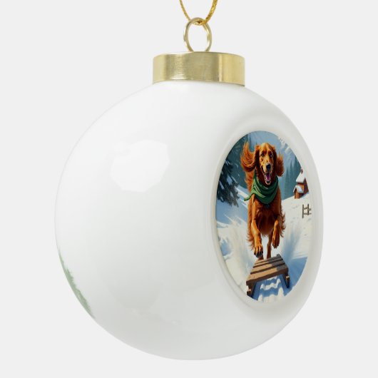 Irish Setter Sledding Adventure Christmas Painting Keramische Bal Ornament (Links)