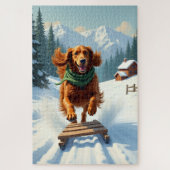 Irish Setter Sledding Adventure Christmas Painting Legpuzzel (Verticaal)