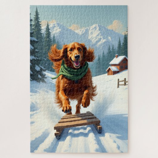 Irish Setter Sledding Adventure Christmas Painting Legpuzzel (Verticaal)