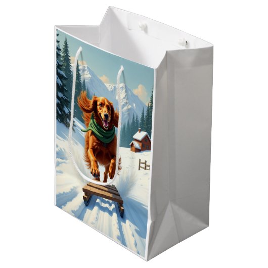 Irish Setter Sledding Adventure Christmas Painting Medium Cadeauzakje (Voorkant Gekanteld)