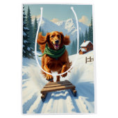 Irish Setter Sledding Adventure Christmas Painting Medium Cadeauzakje (Voorkant)