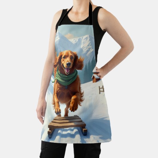 Irish Setter Sledding Adventure Christmas Painting Schort (Insitu)