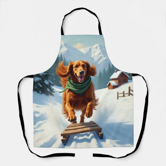 Irish Setter Sledding Adventure Christmas Painting Schort (Voorkant)