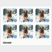 Irish Setter Sledding Adventure Christmas Painting Vierkante Sticker (Vel)