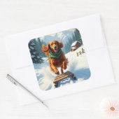 Irish Setter Sledding Adventure Christmas Painting Vierkante Sticker (Envelop)