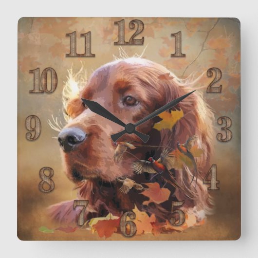 Irish Setter Vierkante Klok (Voorkant)