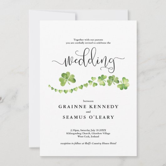 Irish Shamrock All in one Green Weduwation Kaart (Voorkant)