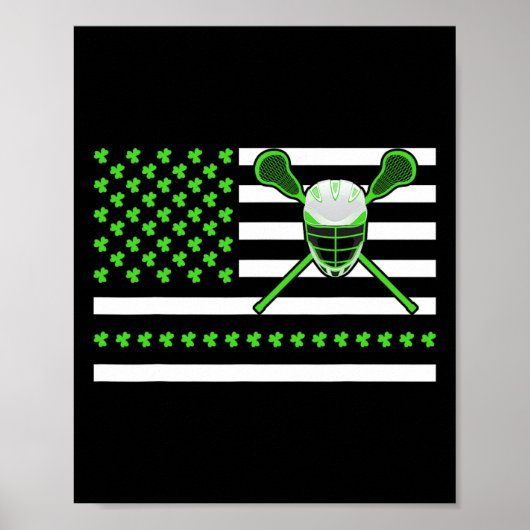 Irish Shamrock American Flag Lacrosse St. Patrick' Poster (Voorkant)