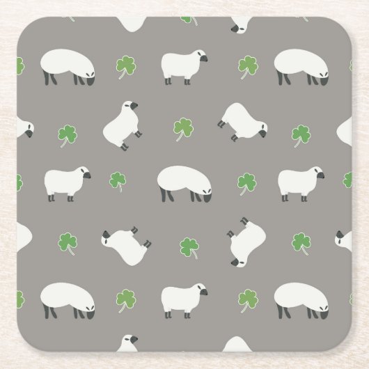 Irish Shamrock and Sheep Pattern Kartonnen Onderzetters (Voorkant)