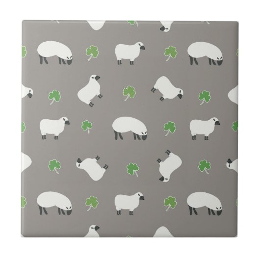 Irish Shamrock and Sheep Pattern Tegeltje (Voorkant)