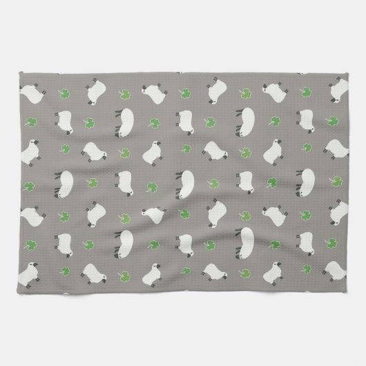 Irish Shamrock and Sheep Pattern Theedoek (Horizontaal)