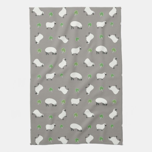 Irish Shamrock and Sheep Pattern Theedoek (Verticaal)