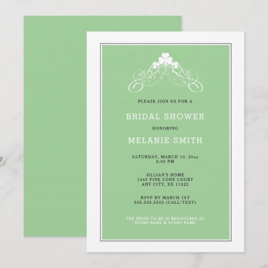 Irish Shamrock Arch Bridal Shower Invitation 3991 Kaart (Voorkant / Achterkant)