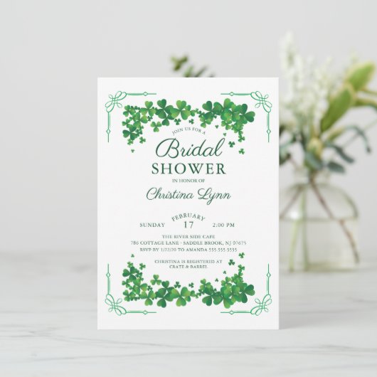 Irish Shamrock Bruids Douche Uitnodiging (Staand voorkant)