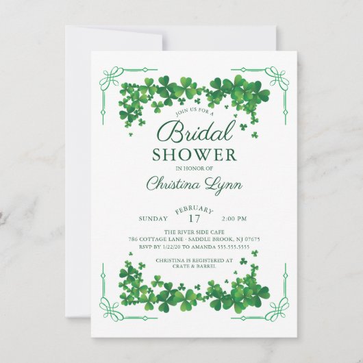 Irish Shamrock Bruids Douche Uitnodiging (Voorkant)