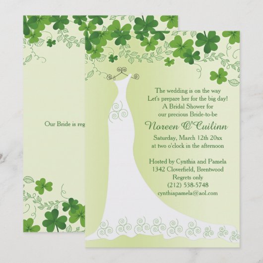 Irish shamrock, bruidsjurk Vrijgezellenfeest Kaart (Voorkant / Achterkant)