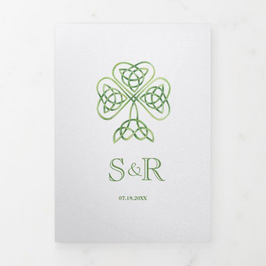 Irish Shamrock & Celtic Knot, RSVP, Eco Wedding Drieluik Uitnodiging (Cover)