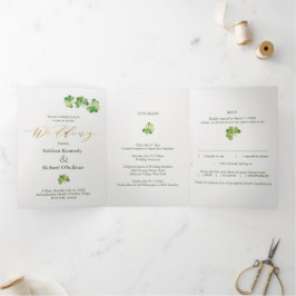 Irish Shamrock & Celtic Knot, RSVP, Eco Wedding Drieluik Uitnodiging