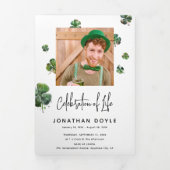 Irish Shamrock Clover Funeral Memorial Programme Drieluik Uitnodiging (Cover)