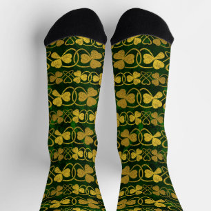 Irish Shamrock - Clover Gold en Green Patroon Sock Sokken
