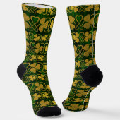 Irish Shamrock - Clover Gold en Green Patroon Sock Sokken (Gebogen)