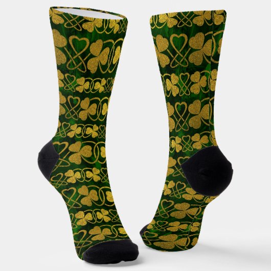Irish Shamrock - Clover Gold en Green Patroon Sock Sokken (Gebogen)
