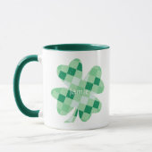 Irish Shamrock Clover Green Checks Name Monogram Mok (Links)