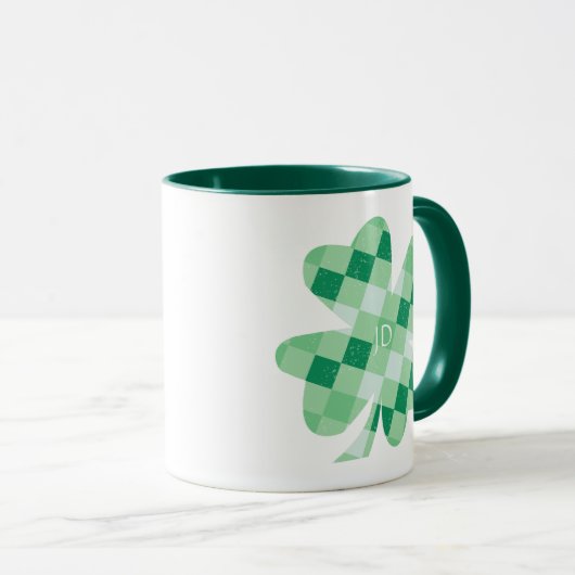 Irish Shamrock Clover Green Checks Name Monogram Mok (Voorkant rechts)