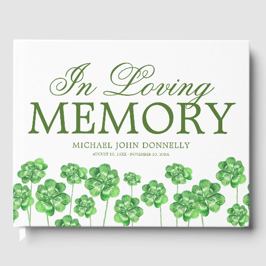 Irish Shamrock Clover Memorial Funeral Gastenboek (Voorkant)