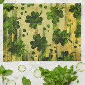 Irish Shamrock - Clover Painted Gold en Green Theedoek (Gevouwen)