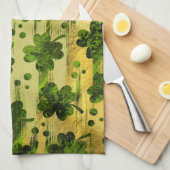 Irish Shamrock - Clover Painted Gold en Green Theedoek (Quarter Fold)