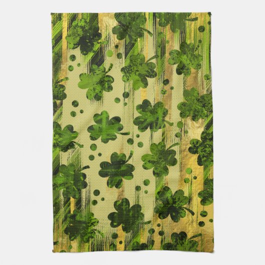 Irish Shamrock - Clover Painted Gold en Green Theedoek (Verticaal)