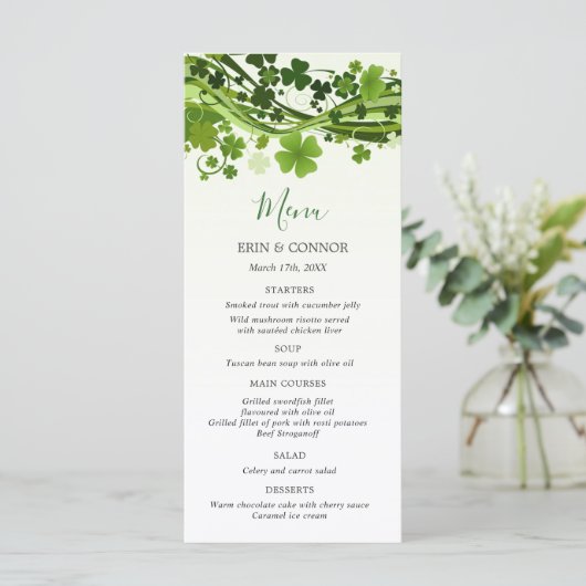 Irish Shamrock (Clover) Wedding Menu (Staand voorkant)